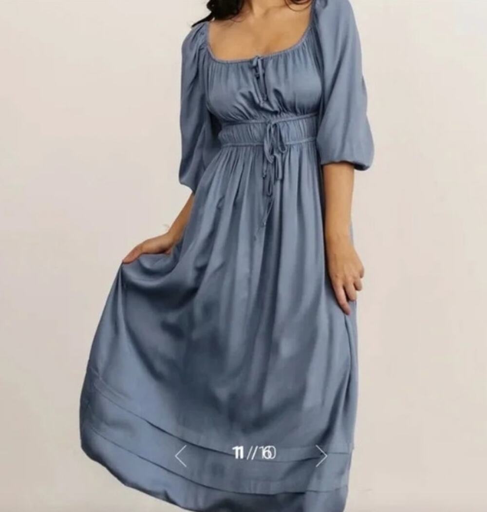 Baltic Born NWT Blue Bodrum 3/4 Sleeve Square Neck Midi Dress Size S